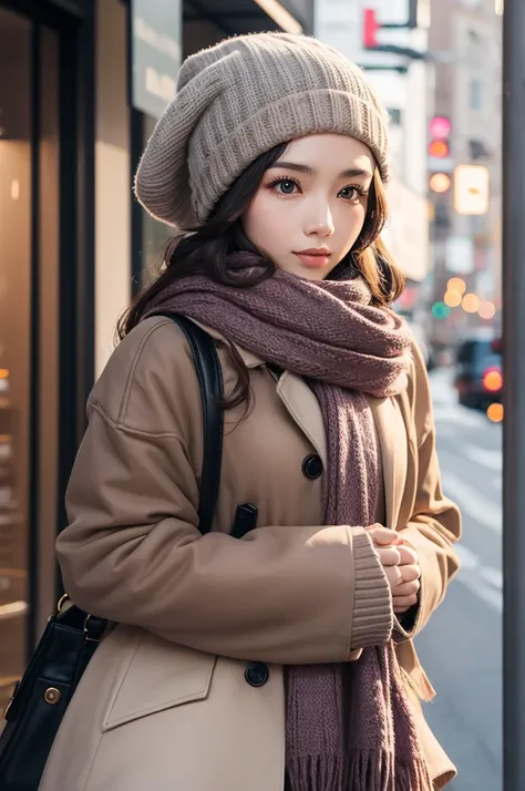 Woman wearing scarf and hat 