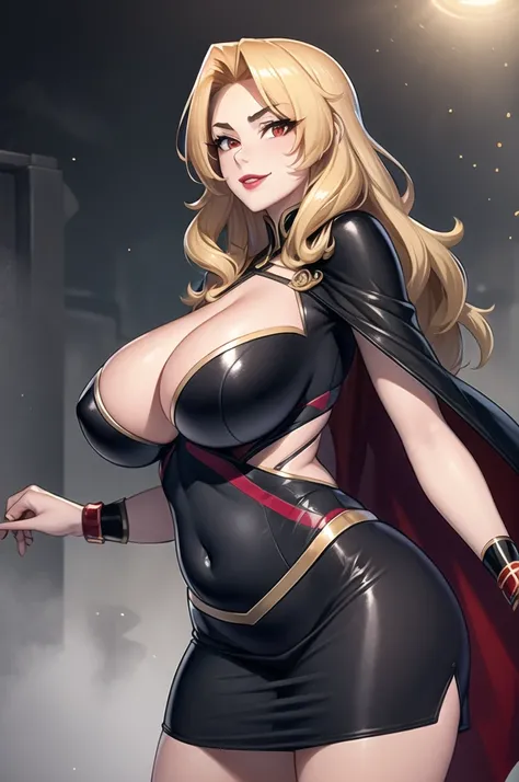 Heres a masterpiece prompt for you: Alicia stands majestically on the podium, surrounded by an enthralled audience and blinding flashlights. Her striking features - perfect face, piercing red eyes, and luscious blonde hair flowing down her back like a gold...