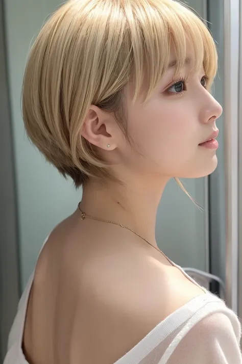 Extremely short shortcut　Short Style　profile　Japanese　20-year-old　cute　Light blonde beige　profile　natural　