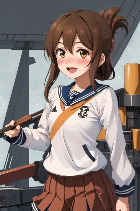 Highest quality, masterpiece, High resolution, alone, {inazuma_Fleet Collection:1.15}, brown_hair, Folded_ponytail, brown_eye, length_hair, blush, Open_mouth, smile