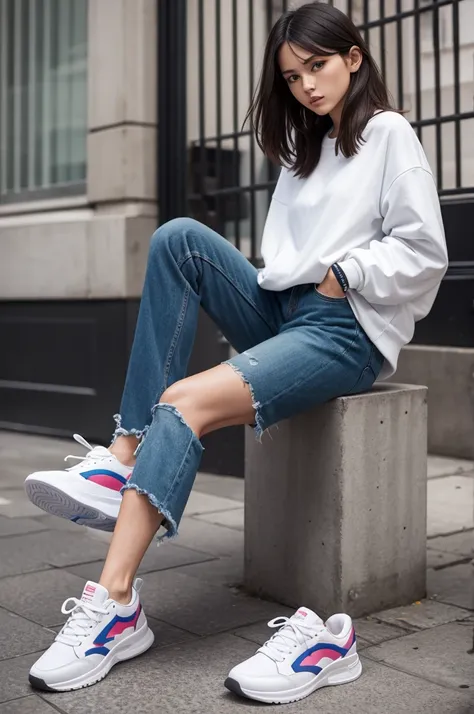 Models wearing modern sneakers