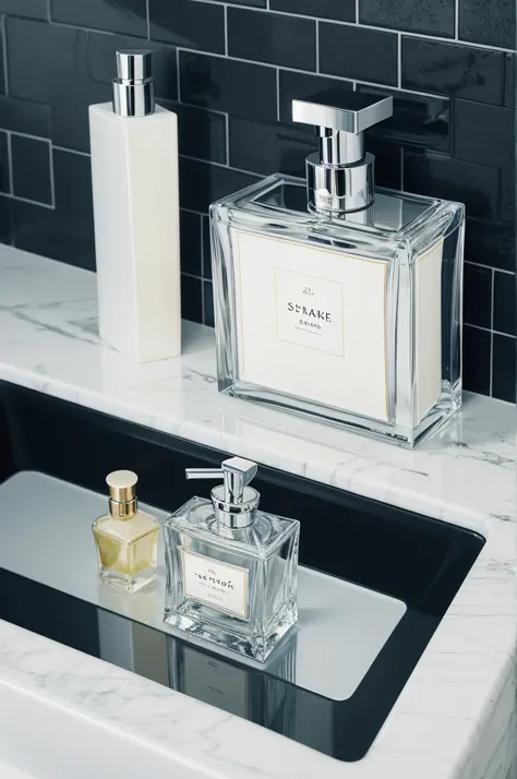 A bottle of perfume on a sink