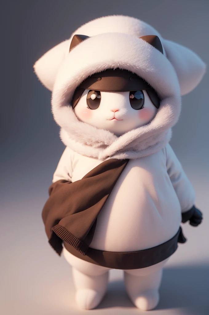 symmetric,front view,3d, a marshmallow-like character wearing a rabbit ushanka, head height,simple,looking into the camera,anima...