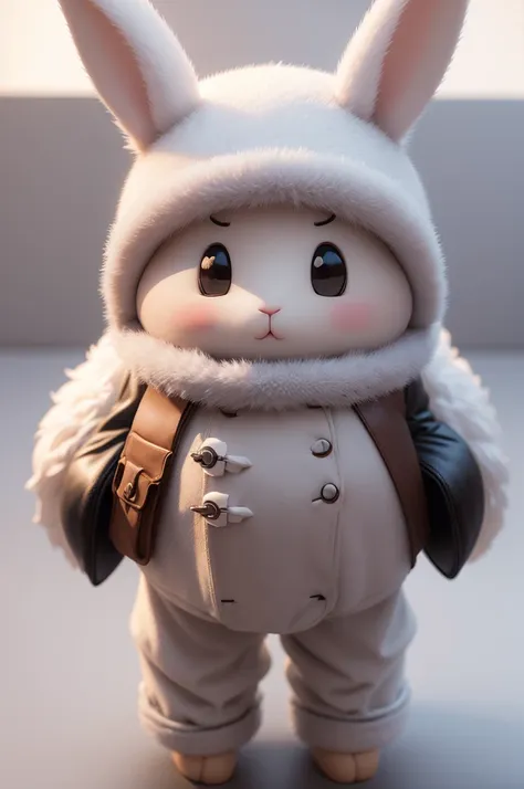 symmetric,front view,3d, a marshmallow-like character wearing a rabbit ushanka, head height,simple,looking into the camera,anima...