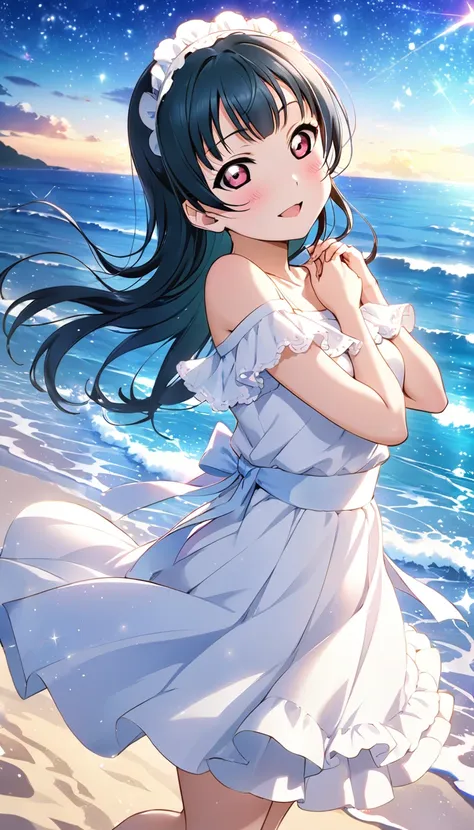 tsushima yoshiko from love live! sunshine!!

standing on a starlit beach
long hair flowing in the wind, wearing a white dressbea...