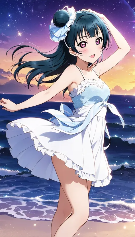 tsushima yoshiko from love live! sunshine!!

standing on a starlit beach
long hair flowing in the wind, wearing a white dressbea...