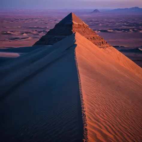 foreground a vast desert with beautiful dunes which have different sizes, some larger than others, these look like fine, soft sa...