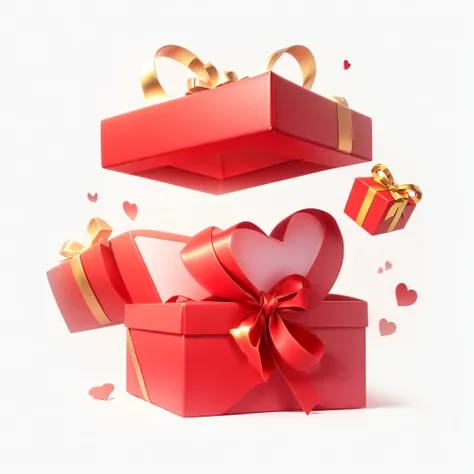 Golden square gift box with red hearts, 3d rendering, c4d, masterpiece, best quality, so much detail