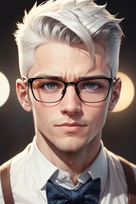 a nerd with a lost look, his face is white, his hair has a slight quiff, he wears rayban glasses.
(this image must be created in the portrait pattern and the image is a portrait of the nerd in question)