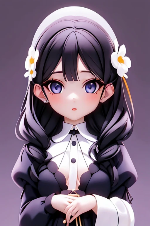  anime girl, Realistic Shadows, Detailed skin, Very small breasts, Black Hair, Very detailed, 8kのVery detailedな顔, perfect face shape, Perfect Lips, Perfect Nose, Correct beautiful eyes, Audience, White shirt, Hair Flowers, masterpiece, Highest quality, Sin...