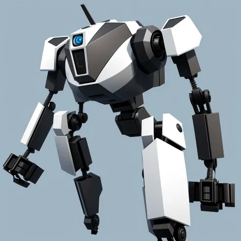 lowpoly 1robot with cartoon style, variation props in robot, 1angle, 1side, geometrical, high detail, best quality, (simple background:1.3),