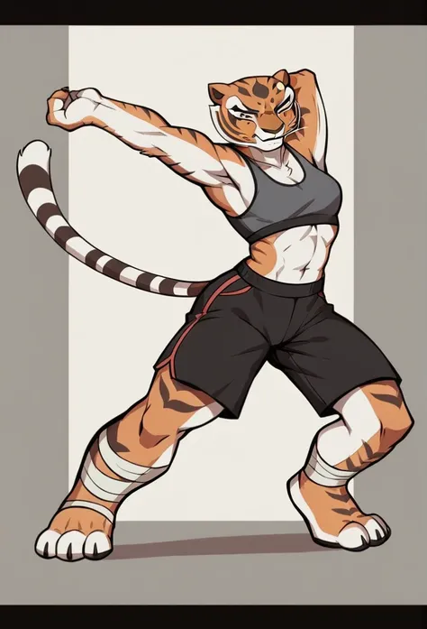 Kung Fu Panda, Master Tigress, Pose, Yoga, wearing black shorts,