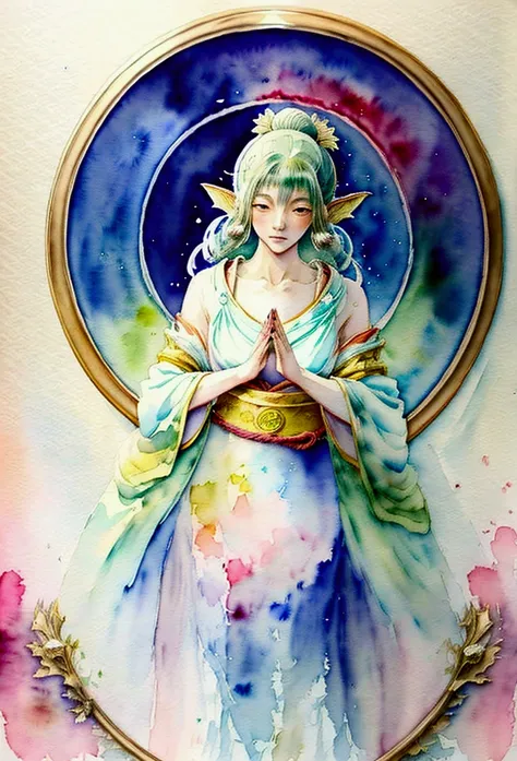 (table top, highest qualityの, highest quality, official art, (beautiful and aesthetic:1.4), (watercolor painting:1.4) ),  (Tsukiyami:1.5), Japanese mythology god々々々々々, dignified beauty, goddess of the moon、goddess of life、reincarnation support, God&#39;s g...