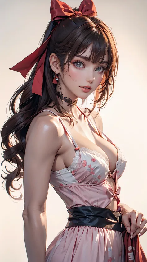 A very delicate and cute girl with pink hair and a lolita dress. 8K ultra-high image quality, Delicate texture, Pure white background.24-year-old female、Sexy proportions、Sexy breasts、Narrow waist、Long eyelashes、Side Ponytail((side ponytail))、hair band((hai...