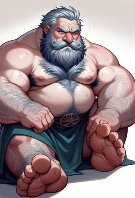 Dwarven Elder　fat　Plump　Glaring face　Blue Eyes　Short　large round nose　Age Line　In the woods　　全naked　Short Hair　A very long, large, fluffy, bouncy white beard　Bouncy mustache　Long, wide beard　Frowning　Deep wrinkles on the face　naked　筋肉は少ないfat　Hairy white bo...