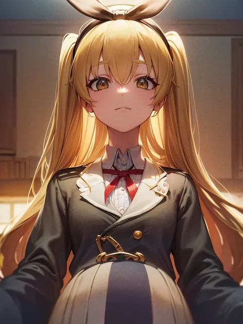 (masterpiece, best quality, highly detailed, ultra detailed, high resolution, absurdres, 4K, 8K:1.2), 
BREAK,shimakaze uniform:1.5, 10 years GIRL,Blonde_HAIR,(RED Ribbon on HAIRband:1.2)