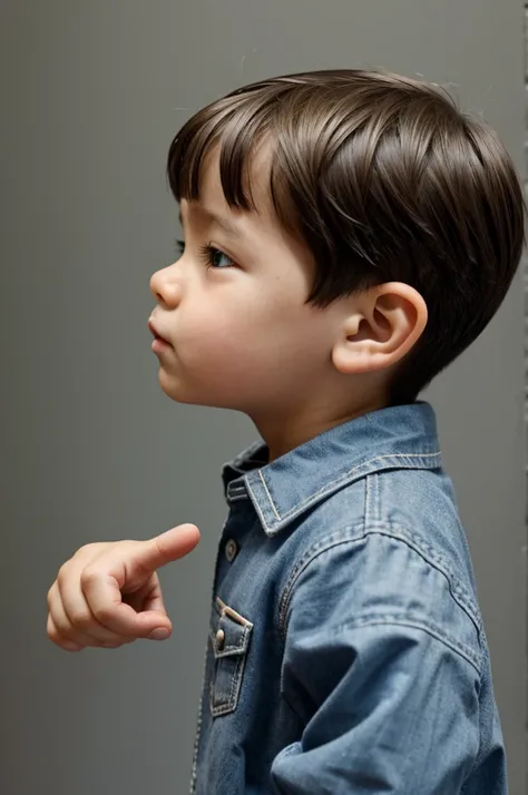 Create a little boy from the side or in profile, with his right hand pointing towards something!!!!