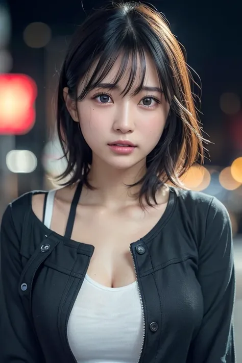 Random Pause, Mix 4, (8k, Original photo, Highest quality, masterpiece: 1.45), (Actual, Vibrant: 1.37), Skinny Japanese woman, One girl, charm, City view, night, rain, Wet, Professional Lighting, Photon Mapping, Radio City, Physically Based Rendering, Grad...