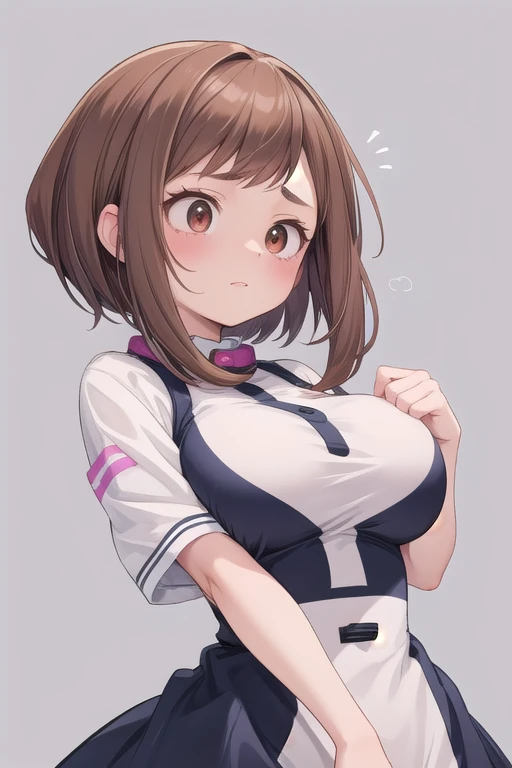 incoming hug, 1 girl, Alone, Gray background, Big breasts , dress, Ochako Uraraka 