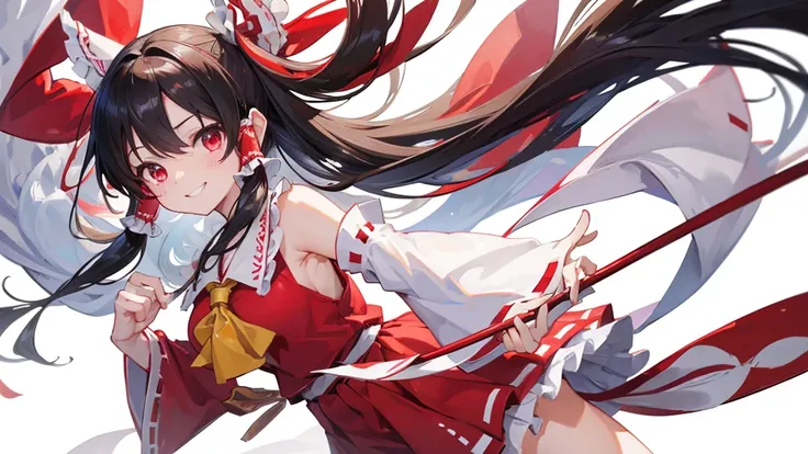 ((Highest quality))　8k　Hakurei Reimu　smile　cute　Young　((White background))