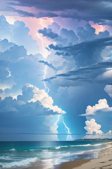 Storm coming off the Gulf of Mexico. Beach view. Lightning.