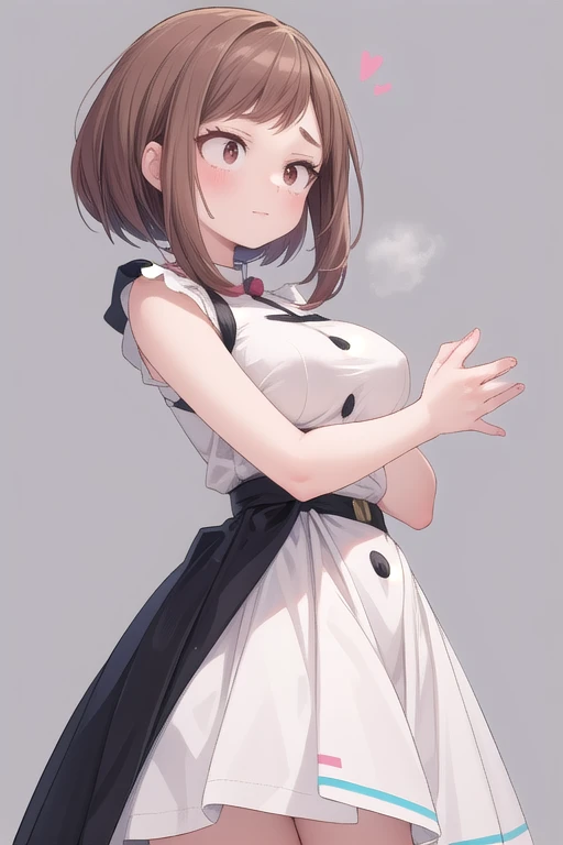 incoming hug, 1 girl, Alone, Gray background, Big breasts , dress, ochako uraraka usando dress de novia