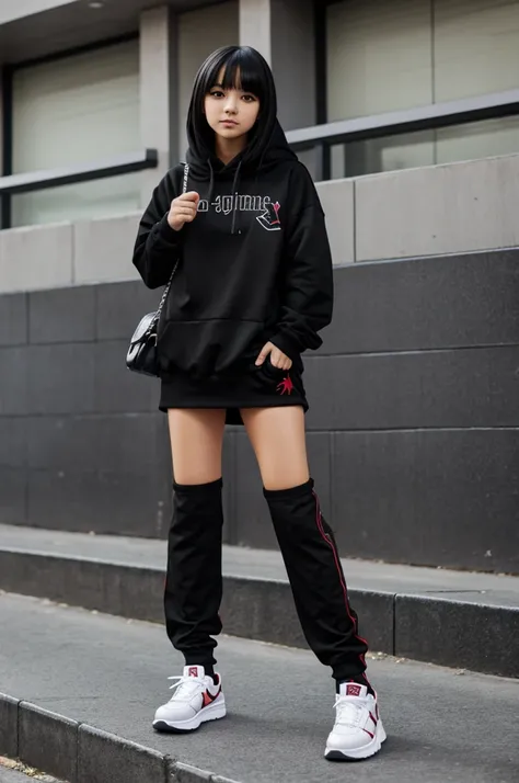 anime girl with black clothes and some jordans