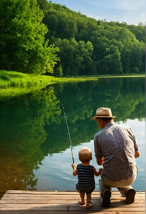 Children&#39;s stories a short story, Father and his little boy go fishing at the lake one day..