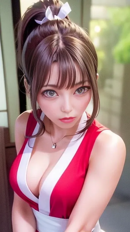 mai shiranui, Medium breast、(or:1.3), (whole body:1.4), (after that;1.3), (Photorealistic:1.2), (masterpiece:1.2), (Highest quality), (Ultra-detailed), (8k, 4K, Complex), (Flat lighting:1.2), (skinny), reputation, Brown eyes, Long Hair, Brown eyes, Long Ha...