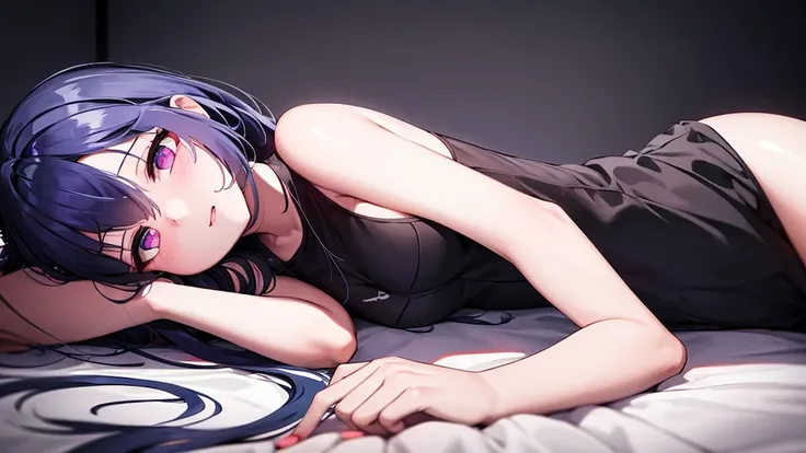 1 PC girl lying on her side. RGB lights on clothes. Black clothes. Multi colored lights all over her.