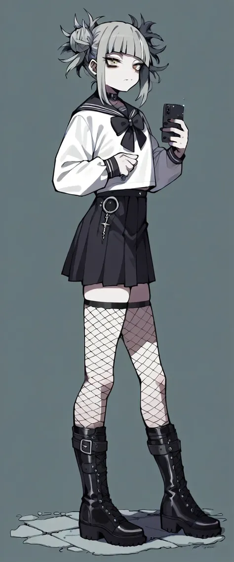 himiko gothic toga (ultra detailed) (perfect work) (whole body) (black fishnet stockings, black mini skirt and black boots) (fon...