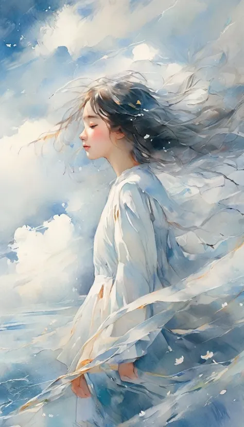 (adolescence girl), (petite), A girl becoming a thousand winds and blowing across the sky, It’s a breathtaking beauty that makes you feel the pulse of life,