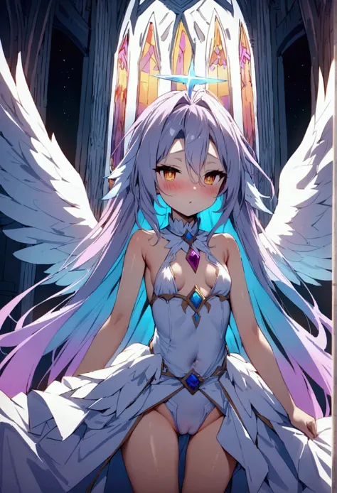 NSFW,masterpiece,Highest quality,High resolution,Very detailed,white(no game No life),Small breasts,Angel,Angelの羽,High-quality dress,blush,A moonlit church