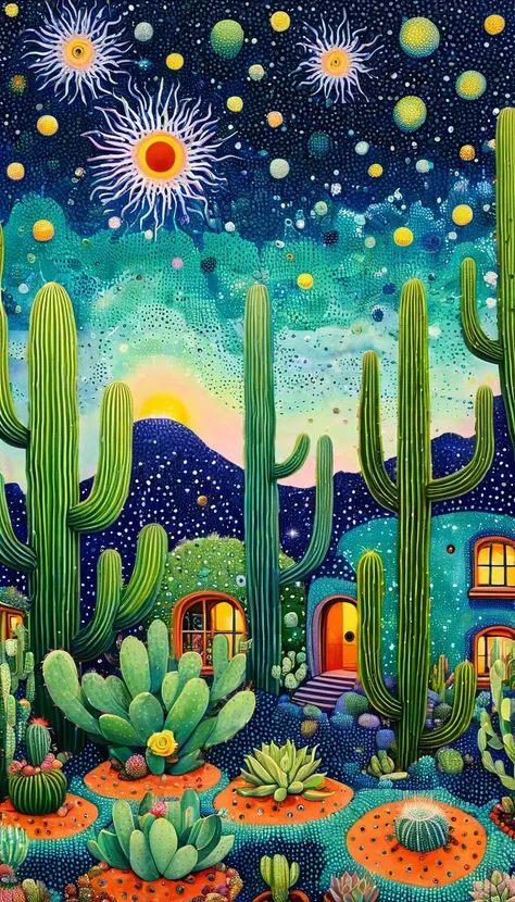 plantar、Marine life、Ojo、Starry sky，An abstract painting in the joint，Describing the inner world of autistic people，Cactus house、eye、Sense of space，blank space，Pointillism method，psychedelic art，interesting：1.5。Trypophobia