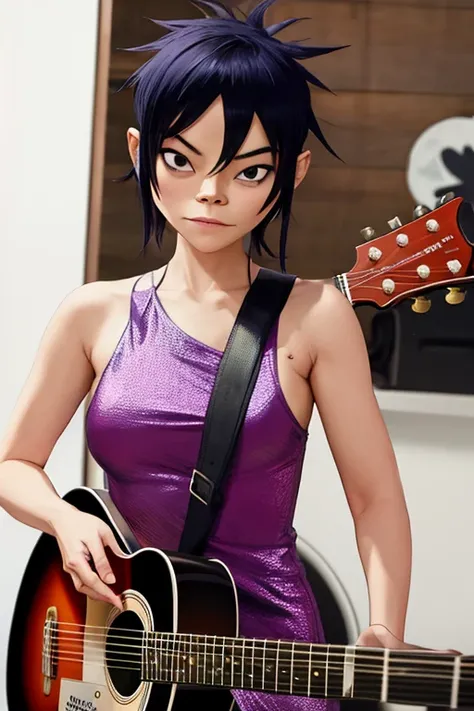 Noodle Gorillaz, sexy body, sexy Dress, playing guitar 