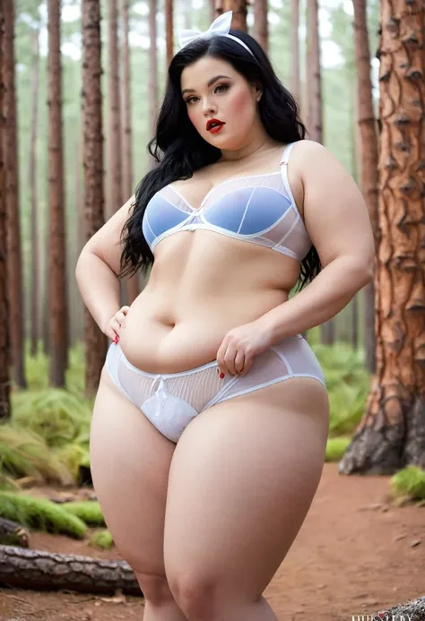 snow white, ((( very sexy outfit ))), hot, seductive, athletic figure, big top, big bottom, transparent underwear, pine forest, ...