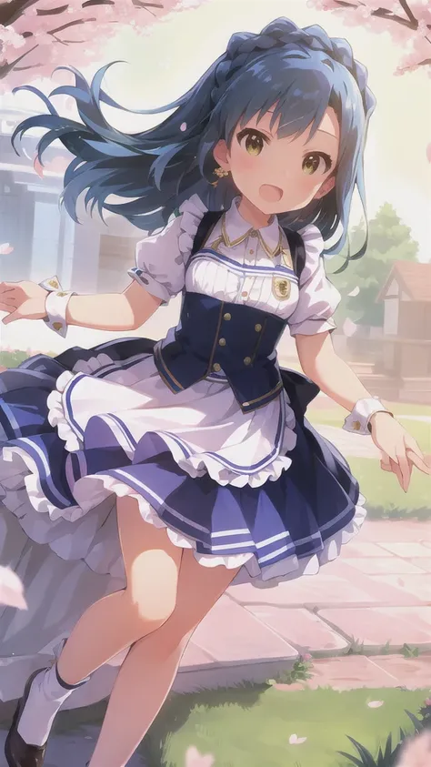 Yuriko did it (A million people live), (Highest quality, 8k, masterpiece, Super detailed:1.2), Movie angle,
Flowery meadow, Shine, Particles of light, garden,
One girl, alone, Maid, Maid headdress, apron,  arms, Earrings, cute, Floating Petals, Lily hair o...