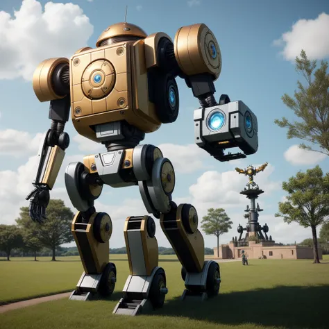 (masterpiece, best quality),  intricate details, 1robot variation props, environment, 1angle,
blitzcrank, square head,  tree, grass, cloudy sky,