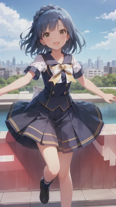 Yuriko did it (A million people live), (Highest quality, 8k, masterpiece, Super detailed:1.2), Movie angle,
Day, 斑点模様のDay光, blue sky, Beautiful Clouds, Cityscape, Lens flare, Shine, Particles of light, Wide Shot,
One girl, alone, skirt, smile, View your vi...