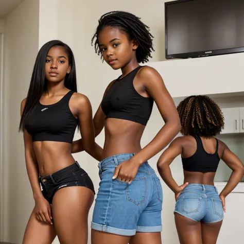 Black teen girl wearing crop top and booty shorts