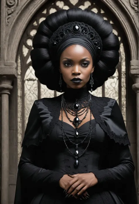 black gothic woman in black