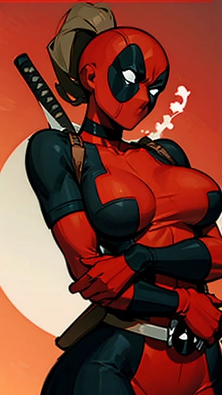 Lady deadpool has large breasts showing 