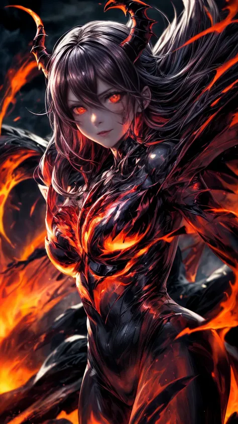 storyboard, masterpiece, highest quality, dragonlady queen, perfect demoness, bright red glowing eyes, detailed eyes (1.4), scar...