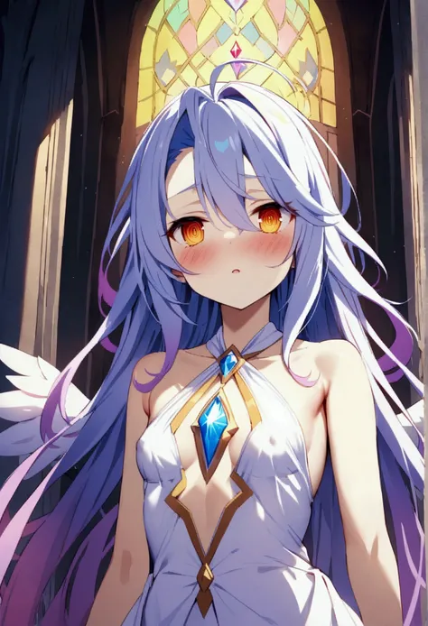 NSFW,masterpiece,Highest quality,High resolution,Very detailed,white(no game No life),Small breasts,Angel,Angelの羽,High-quality dress,Halter neck,gem,expectant face,blush,A moonlit church