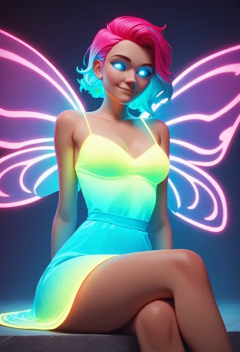 score_9_up, score_8_up, score_7_up, source_cartoon, night sky, pixie, glowing-neon-butterfly-wings, ((glowing-neon-dress)), glow...