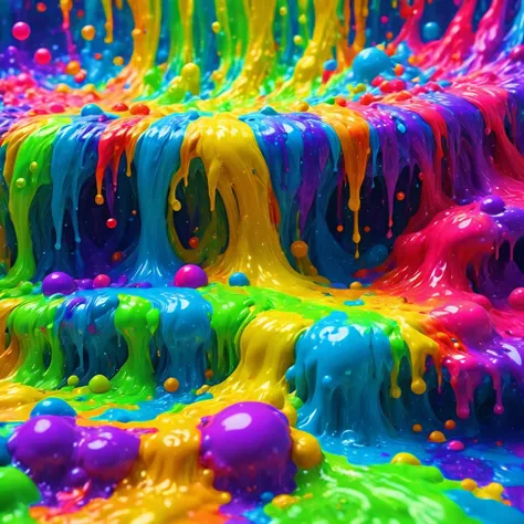 (​masterpiece, best quality:1.2), river, slime, rainbow, colorful slime, colorful bubbles