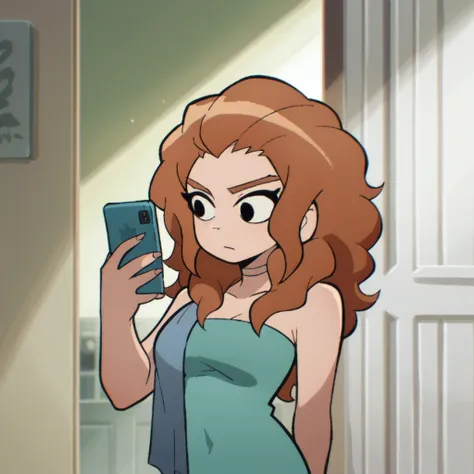 score_9, score_8_up, merida, wrapped in towel, medium breasts, holding phone