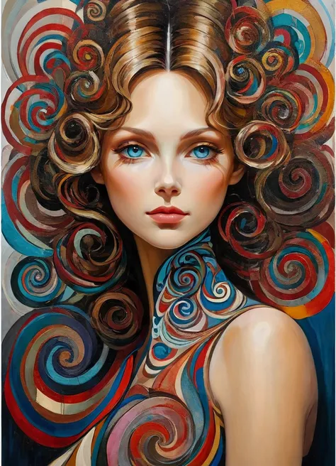 (style of Anato Finnstark:1.3)，Abstract painting of a woman, Colorful swirls on the face, portrait, Beautiful and expressive,(masterpiece), (best quality), (Super Detail),