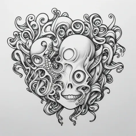 human with octopus head logo, tattoo, line art tanaka ikko, fl4tstyle3, modernist.