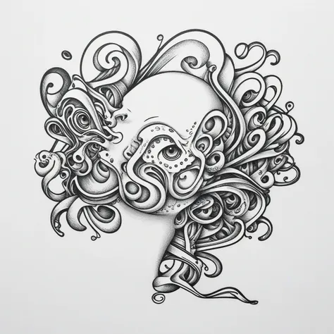 human with octopus head logo, tattoo, line art tanaka ikko, fl4tstyle3, modernist.